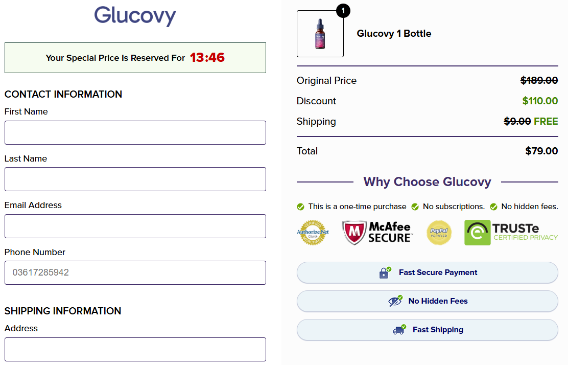 Glucovy checkout